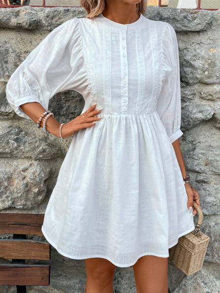 Three-Quarter Sleeve White Dress