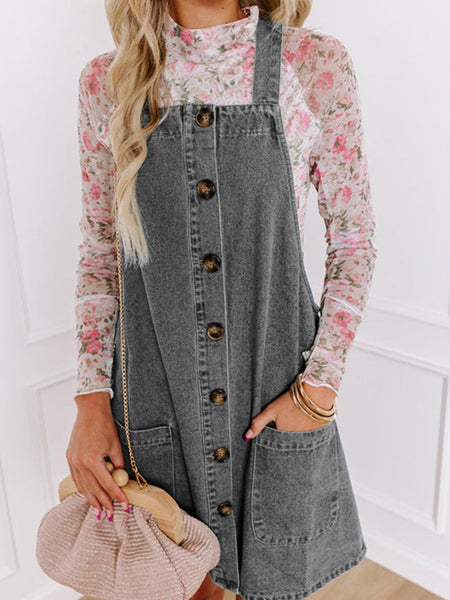 Grey Denim Overall Dress