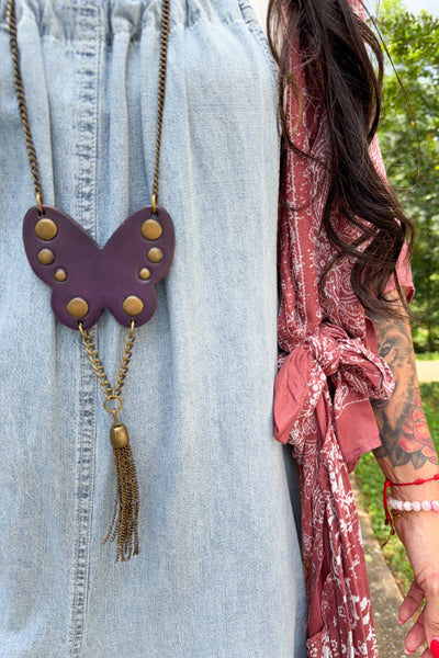 Whimsigoth Butterfly Necklace – Fringe & Stud Details 🦋⛓️
