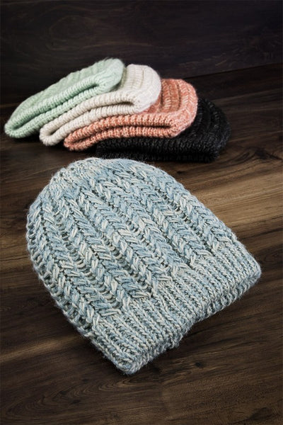 Blue/Grey Pique Rib Knit Beanie