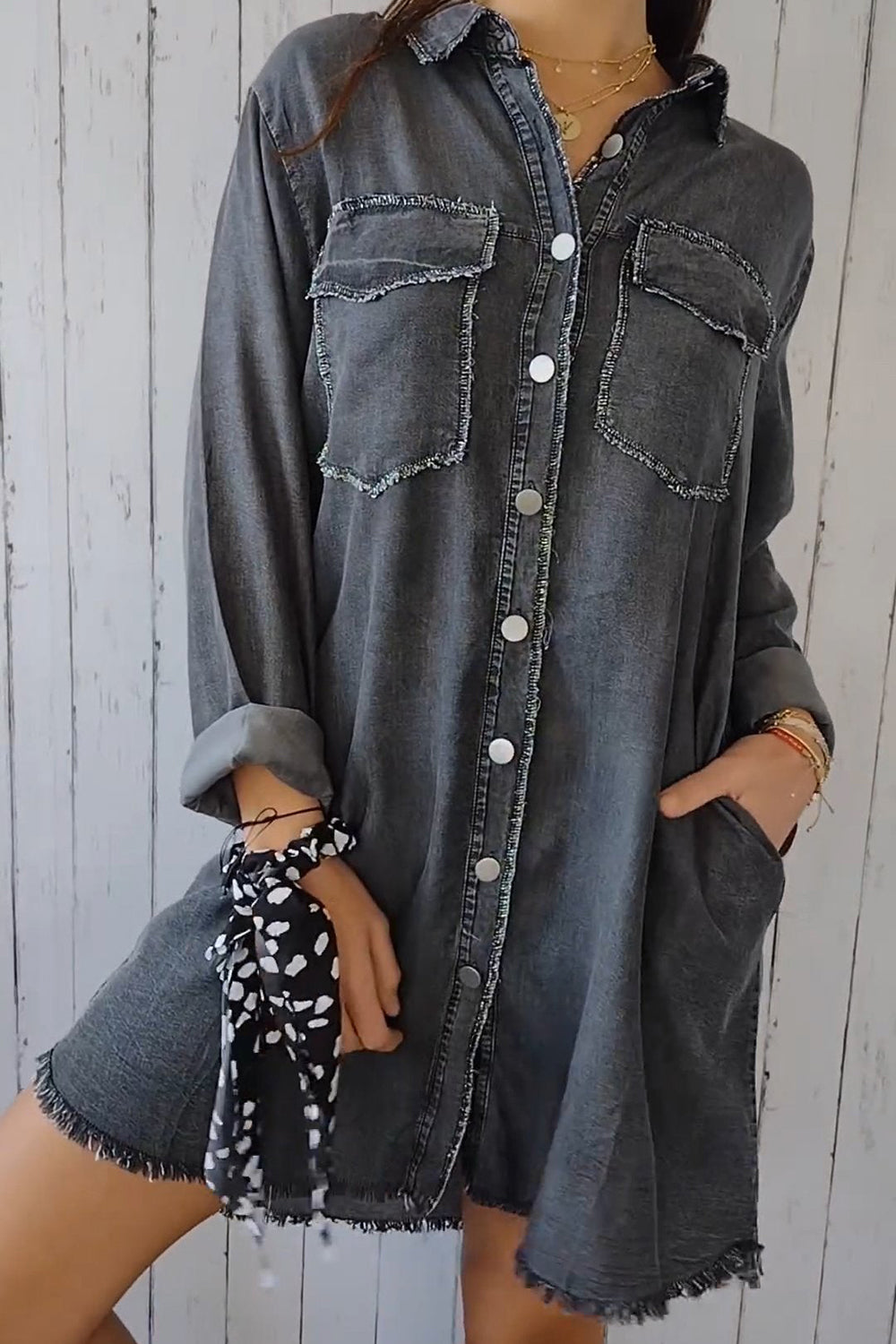 Lightweight Chambray Tshirt Dress Light Blue / 2XL