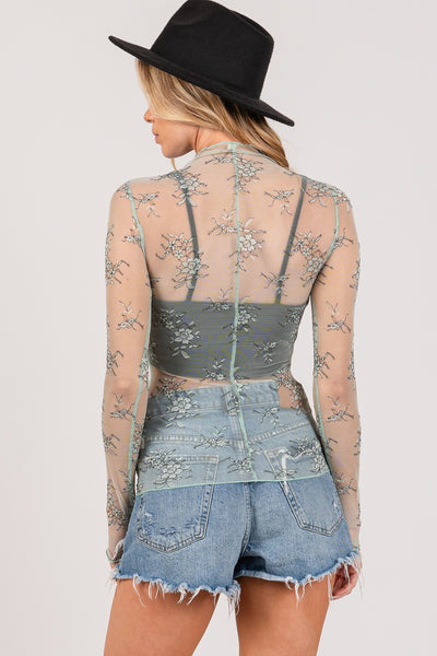 Sage Lace Mesh Layering Top