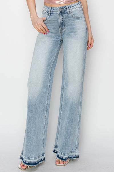 Risen Light Wash High Rise Wide Leg Jeans