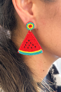 Summer Watermelon Red Bead Earrings