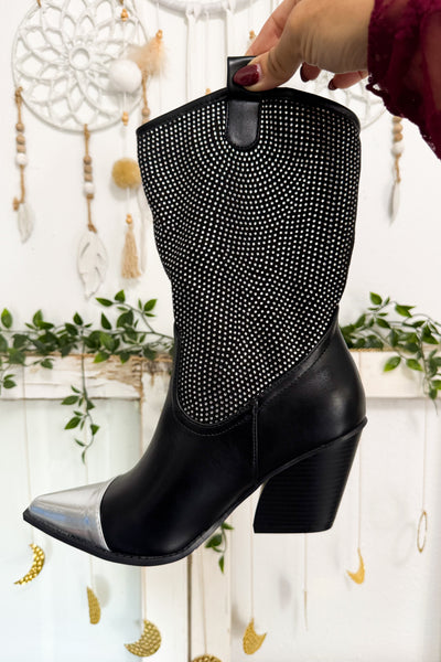 Black & Silver Rhinestone Western Cowboy Boots