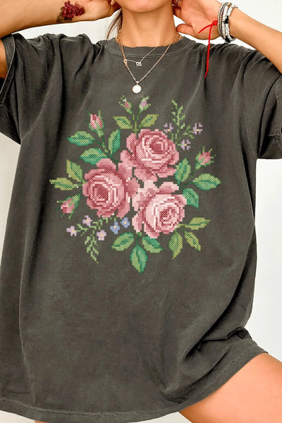 Cross Stitch Rose Tee
