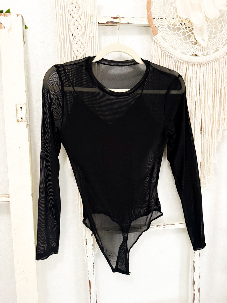 Small// SAMPLE Black Sheer Bodysuit Top