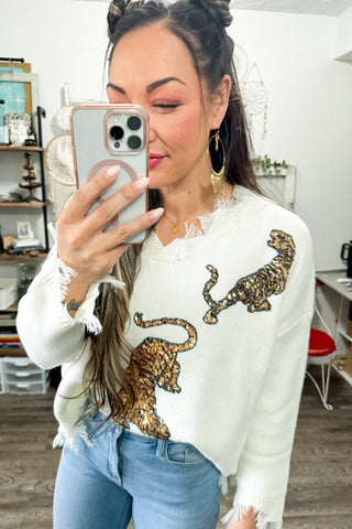 Small SAMPLE Tiger Sequins Sweater