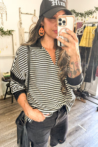 Striped Contrast Long Sleeve Knit Top