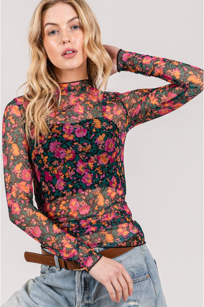 Floral Mesh Layering Top