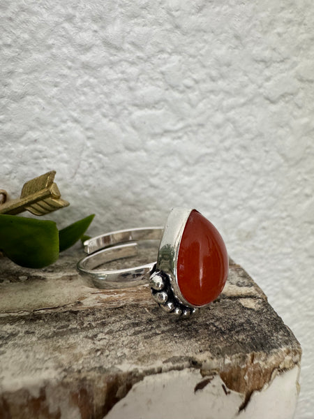 Sterling Silver Carnelian Adjustable Ring