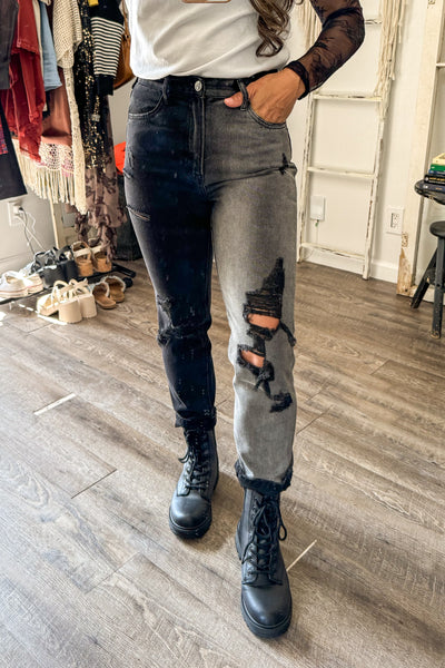 Two Tone Girlfriend Jeans - Size up one.