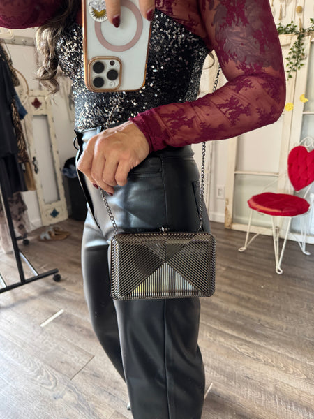 SAMPLE // Chrome Metal Clutch with Shoulder Strap