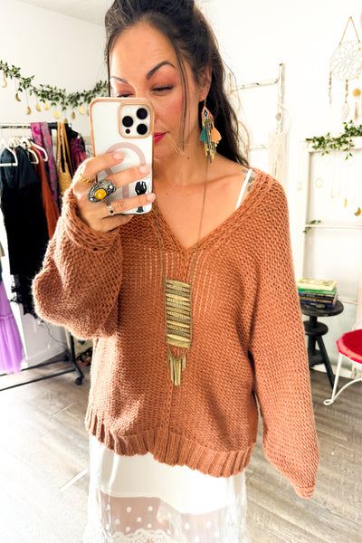 V-Neck Cable Knit Sweater