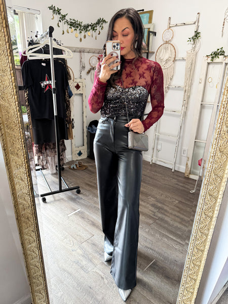 Vegan Leather Wide Leg High Waist Pants