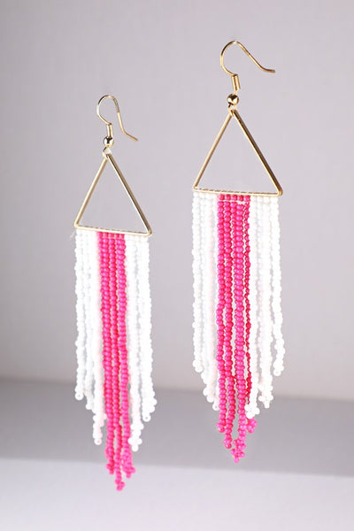 Pink/White Fringe Earrings