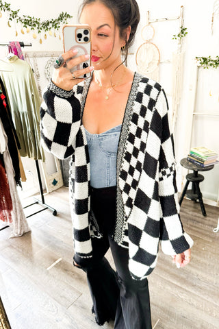 Plaid Open Front Long Sleeve Cardigan-2 colors