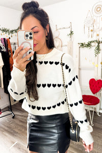 Black Heart Crew Neck Long Sleeve Sweater