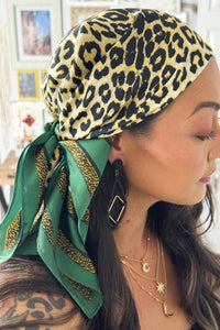 Emerald-Trim Leopard Scarf