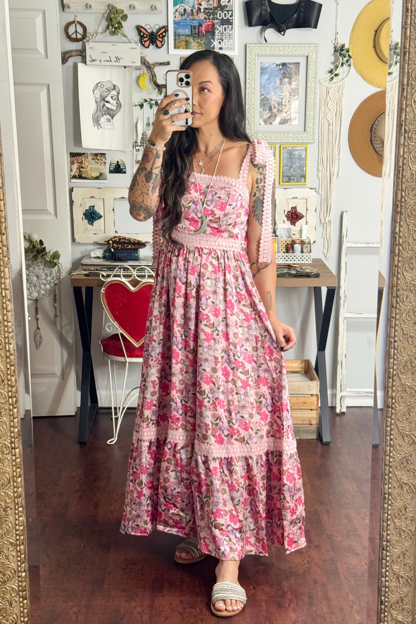 SAMPLE Size Small (2/4) // Satin Floral Pink Dress