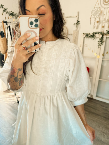 Three-Quarter Sleeve White Dress