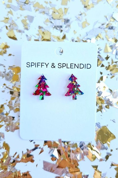 Christmas Tree Studs - Pink Sparkle