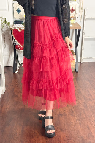 Ruffle Tulle Red Skirt