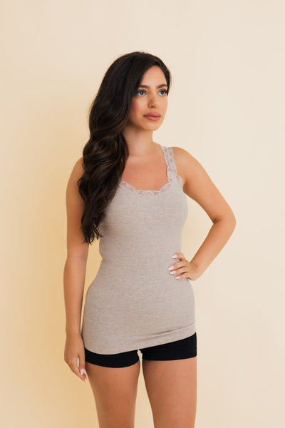 Everyday Lace Trim Ribbed Tank Top- 3 colors