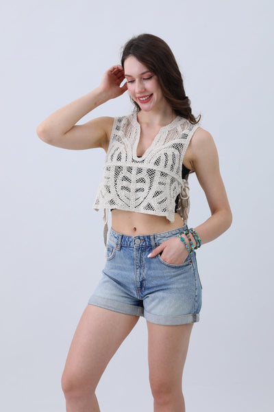 Crochet Boho Crop Top – Artisan Side-Tie Detail🌿✨