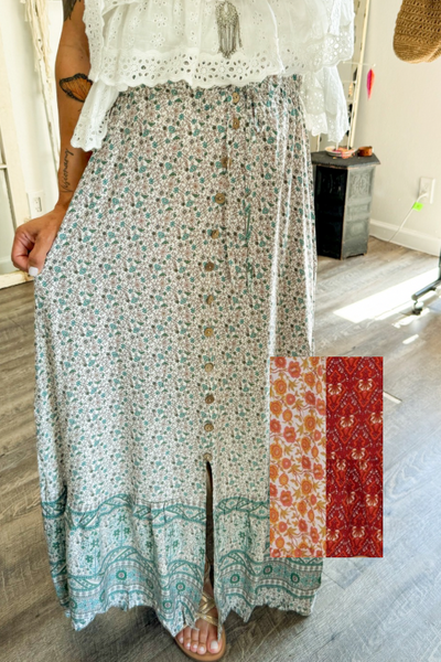 Border Print Boho Maxi Skirt