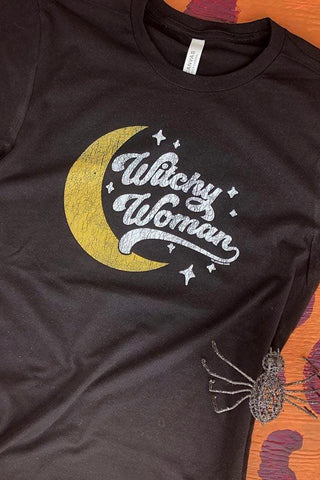 Witchy Woman Tee with Moon and Stars - Black