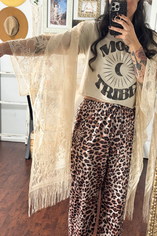 Lightweight Ivory Tea Lace Kimono with fringe
