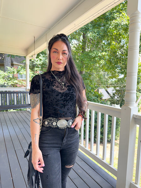 Floral Lace Sheer Mesh Top