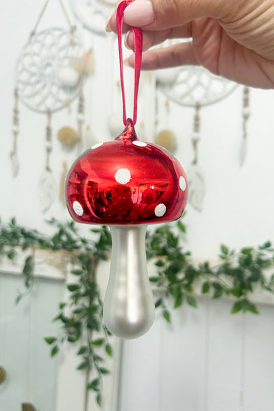 Red & White Mushroom Glass Ornament
