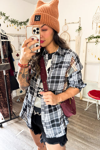 Contrast Plaid Raw Detail Shirt