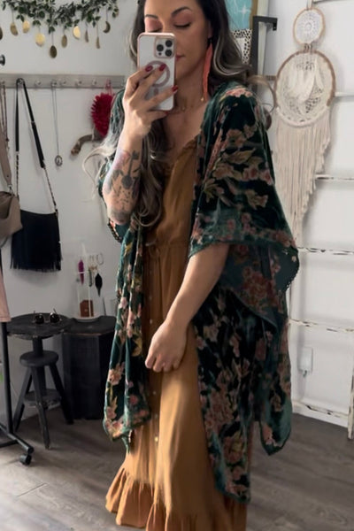 One Size SAMPLE // Green Velvet Kimono