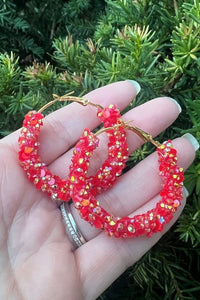 Red  & Gold Glitter Hoop Earrings