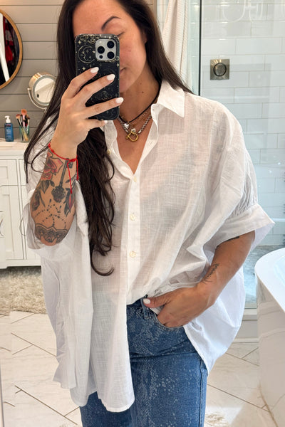 POL Button Down Half Dolman Sleeve Shirt