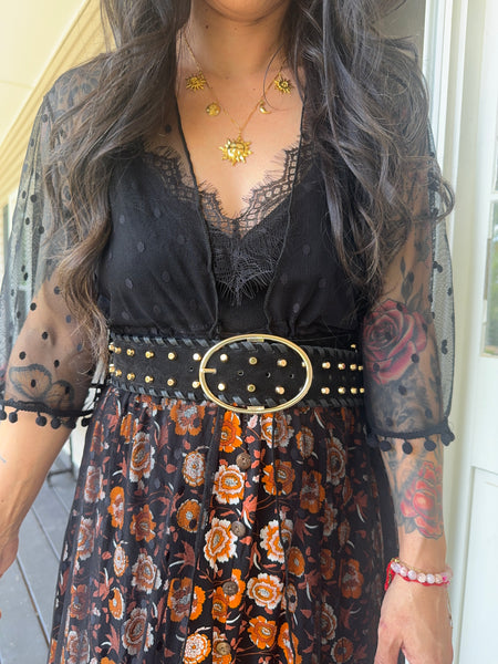 Desert Gold: Gold Studded Faux Suede Wide Belt