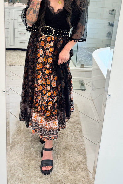 Floral Print Slit Skirt
