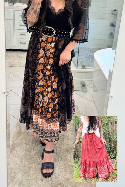 Floral Print Slit Skirt