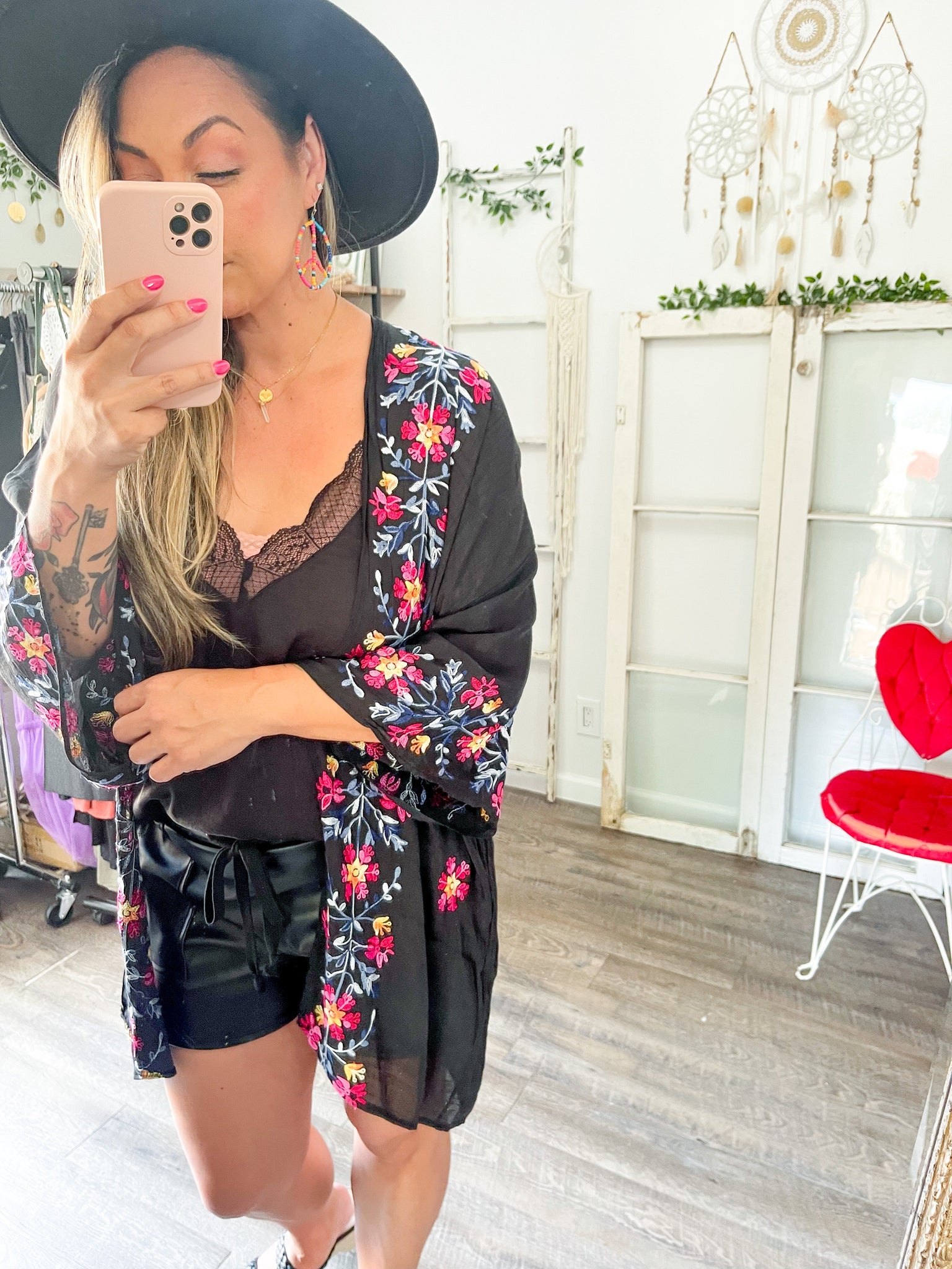 One Size (S-2X) SAMPLE // Black Floral Kimono
