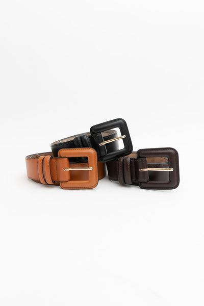 Sleek Square-Buckle Genuine Leather Belt