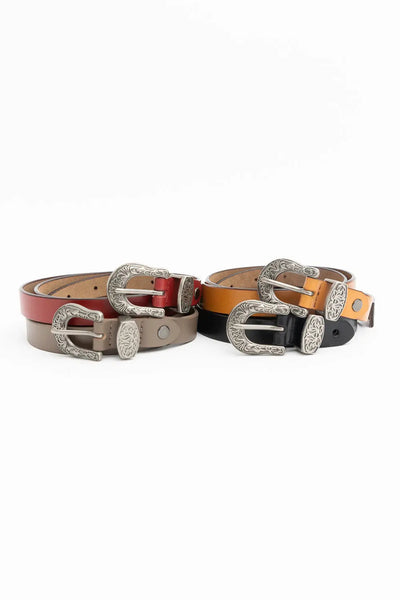 Western Style Skinny Leather Belt - Cowgirl Chic Leto Collection
