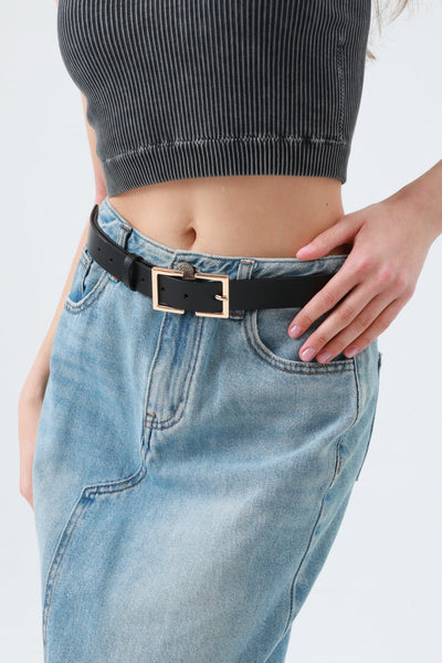 Sleek Geometric Square Buckle Leather Belt