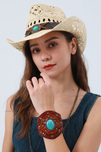 Aegean Boho Leather Cuff – Minimalist Bracelet 🌊