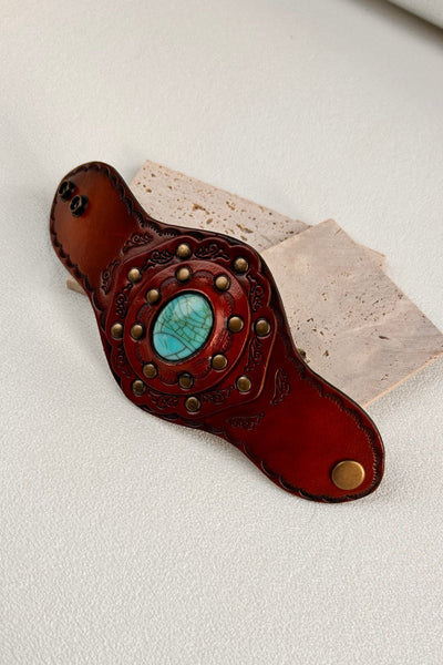 Aegean Boho Leather Cuff – Minimalist Bracelet 🌊