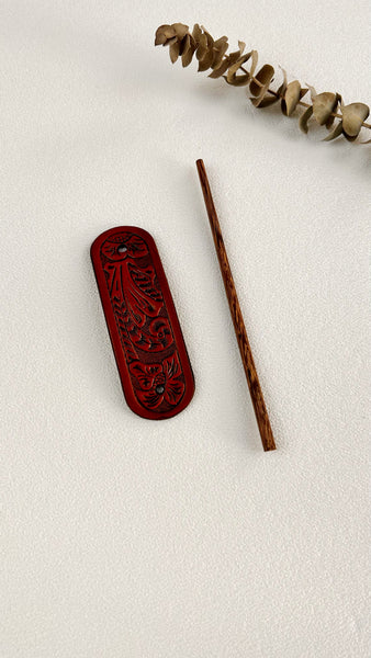 Western Tooled Leather Hair Stick – Cowgirl Styling Accent 🌵🐴