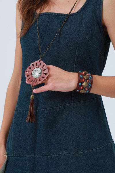 Tribal Circle Pendant Necklace – Leather & Turquoise ☀️💎