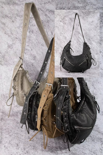 Larger Leather Crescent Shoulder Bag